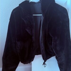H&M Black Faux Fur Hooded Teddy Jacket